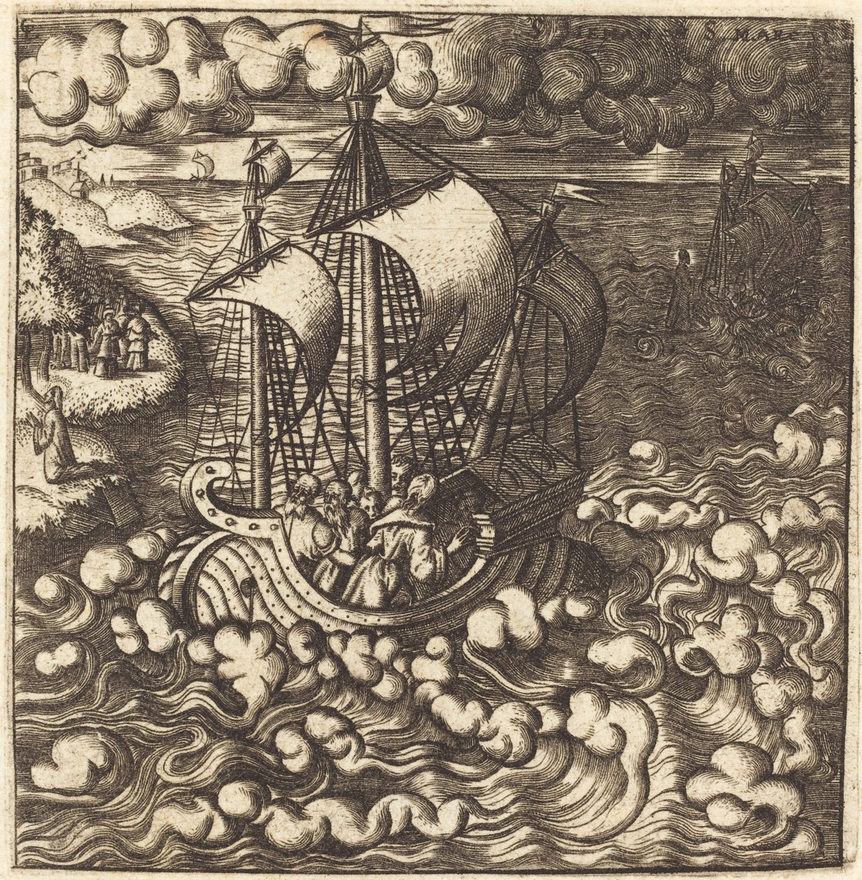 Christ Praying while His Disciples are in a Boat on a Windy Sea by Leonard Gaultier