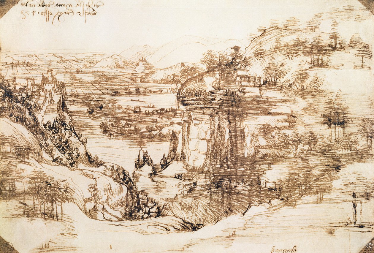 Arno Landscape, 5th August, 1473 by Leonardo da Vinci