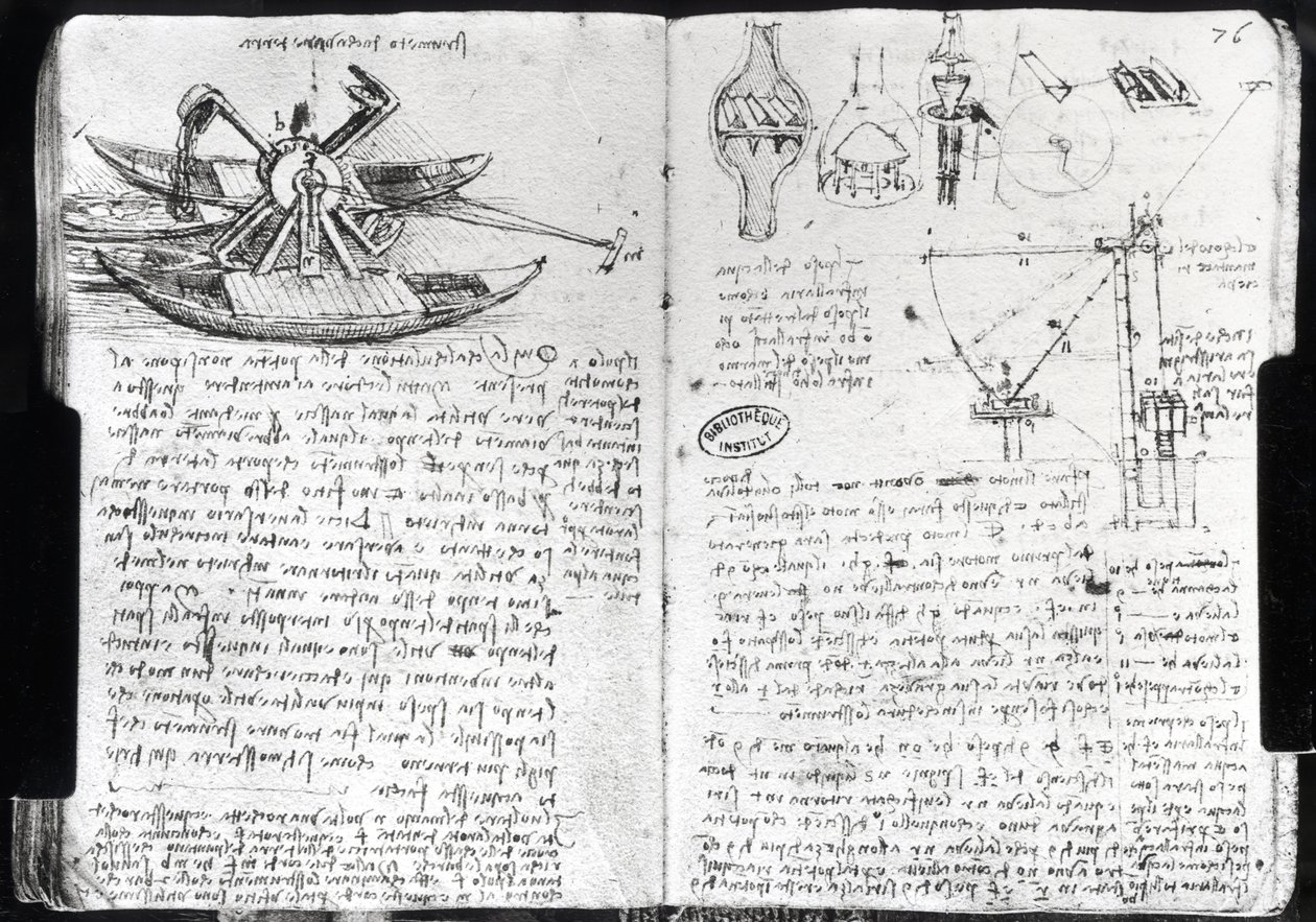 Design for a Dredger and Various Hydraulic Machines, from Paris Manuscript E by Leonardo da Vinci