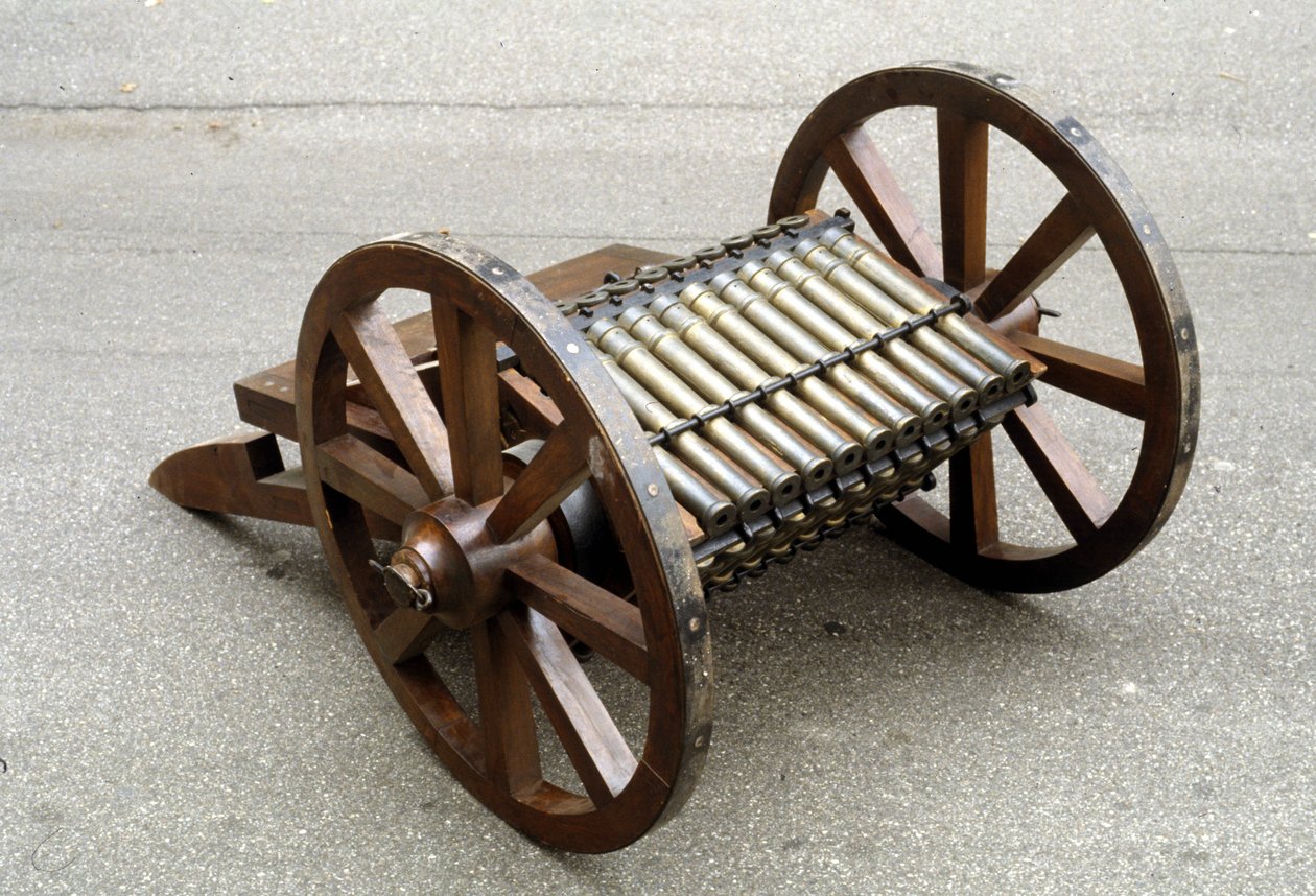 Rotary cane gun. Model made from the drawing of Leonardo da Vinci by Leonardo da (after) Vinci