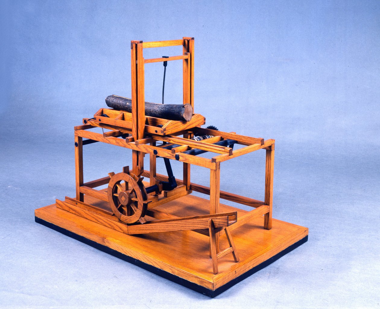 Wooden model of hydraulic saw operated by gears and water. Made after drawing by Leonardo da Vinci (1452-1519) Museum of Science and Technology, Milan. by Leonardo da (after) Vinci