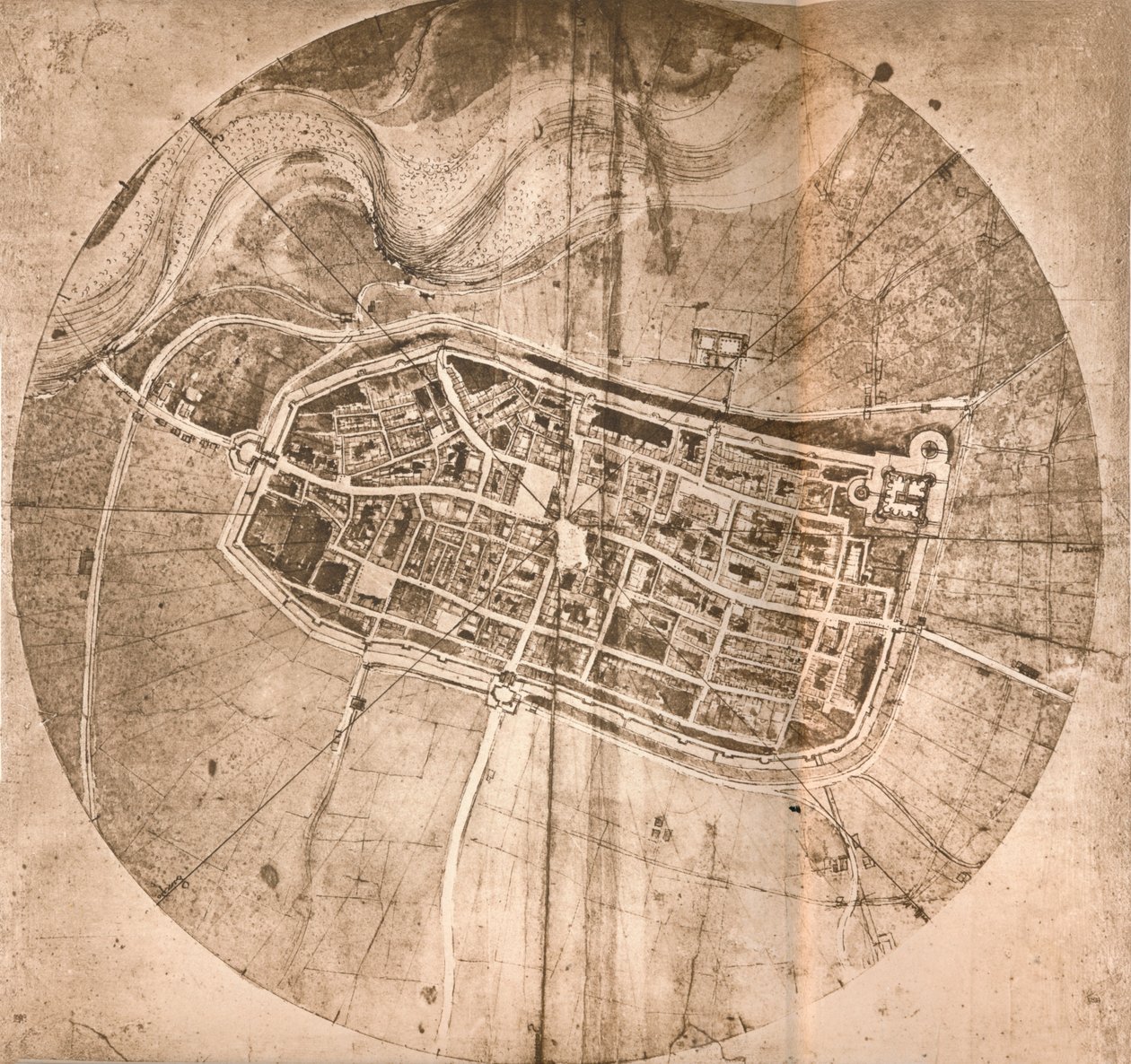 A Map Representing the Town of Imola, Italy by Leonardo da Vinci