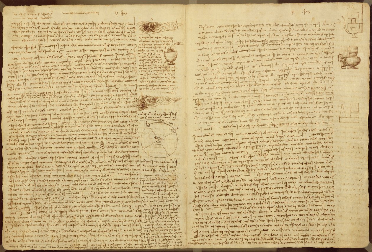 A page from the Codex Leicester, 1508-12 by Leonardo da Vinci