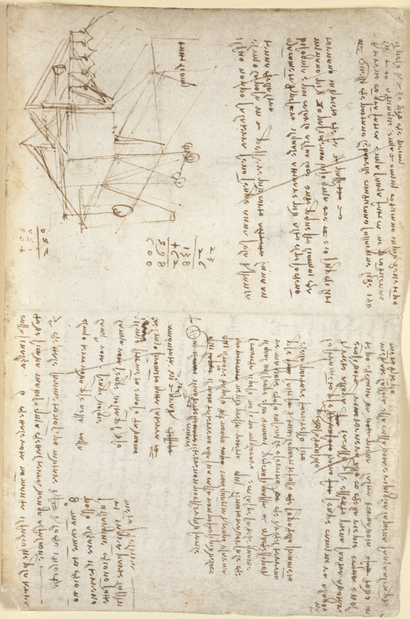 Notes and schematic sketch of a mechanical digger in perspective (side-on), from 