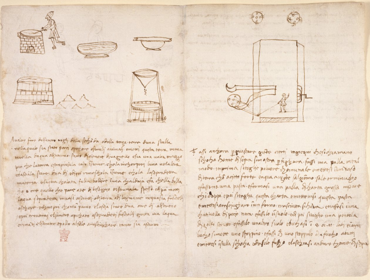Notes and Crude Sketches on the Process of Producing Saltpetre to Prepare Gunpowder (not in Leonardo