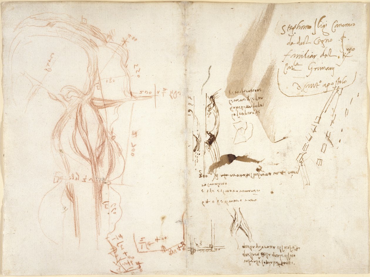 Planimetric sketch of the River Arno; notes on distances and directions by Leonardo da Vinci