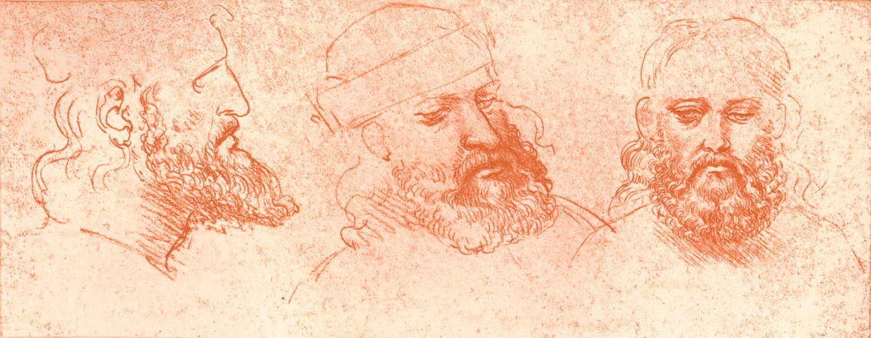 Drawing of oriental heads, in red chalk, c1472-c1519 by Leonardo da Vinci