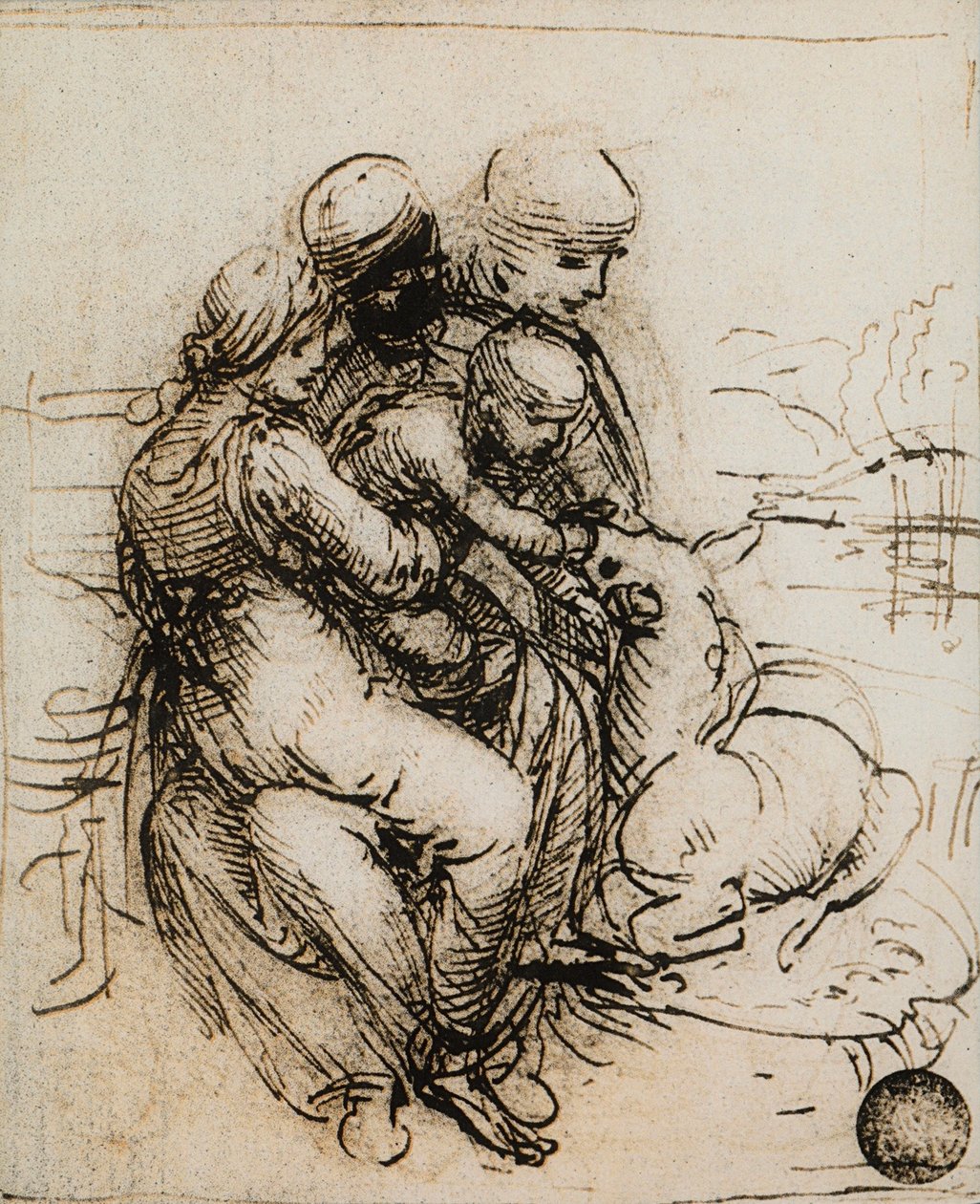 First idea for the Madonna and Child and Saint Ann; drawing by Leonardo da Vinci. Gallerie dell
