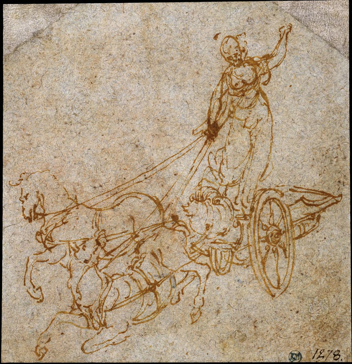 Goddess Standing in a Chariot Drawn by Two Horses, One Falling by Leonardo da Vinci