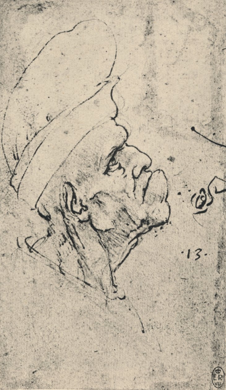 Grotesque Profile of a Man Wearing a Hat to the Right by Leonardo da Vinci