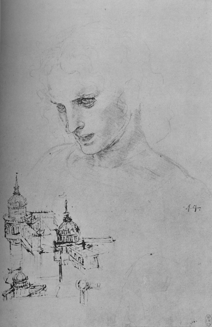 Head of an Apostle and Study of Architecture, c1480 by Leonardo da Vinci