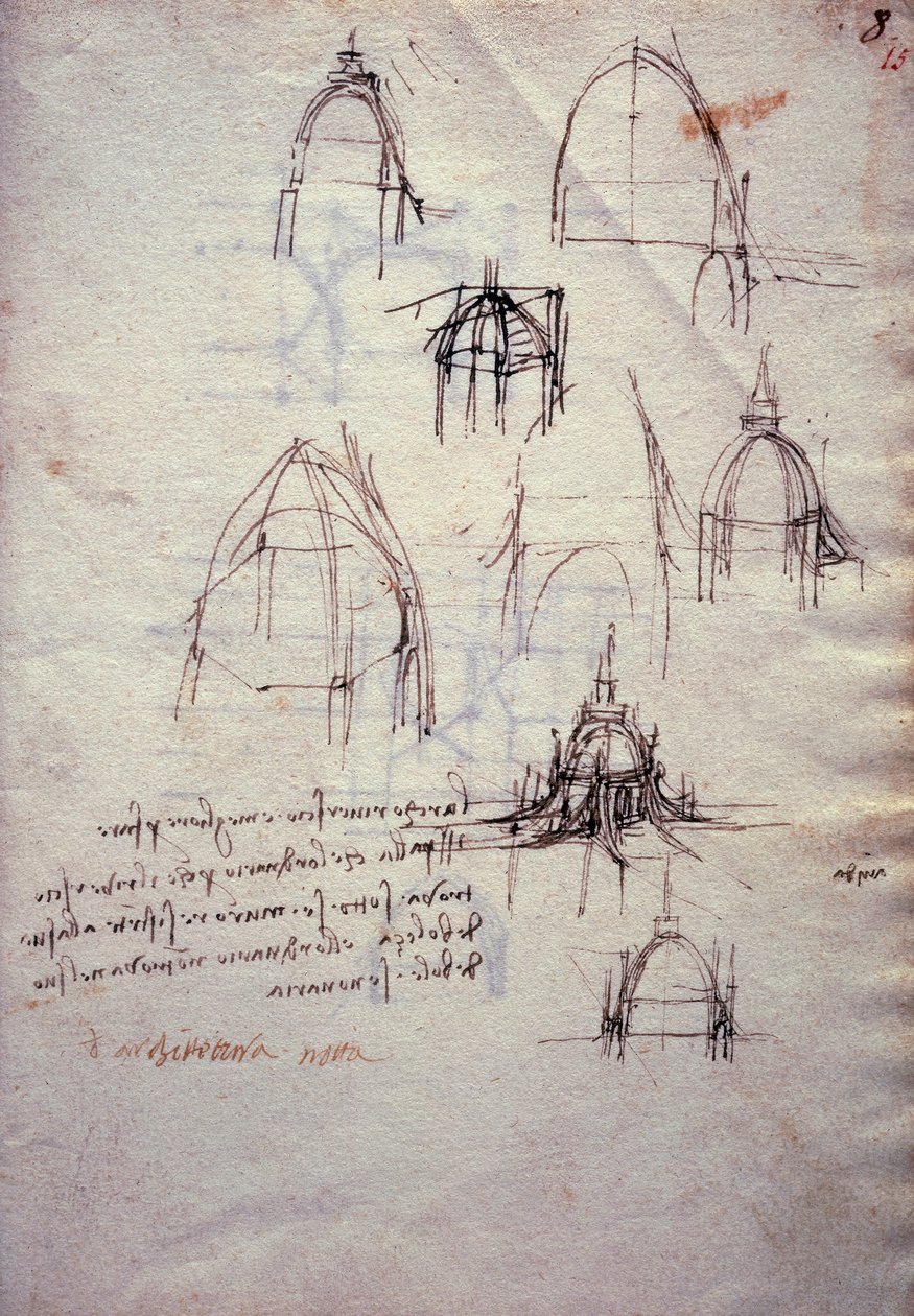 Studies for lantern of cathedral, from Codex Trivulzianus by Leonardo da Vinci