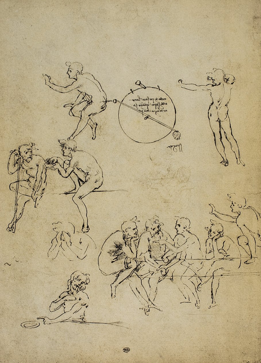 Study of human figures in different positions by Leonardo da Vinci