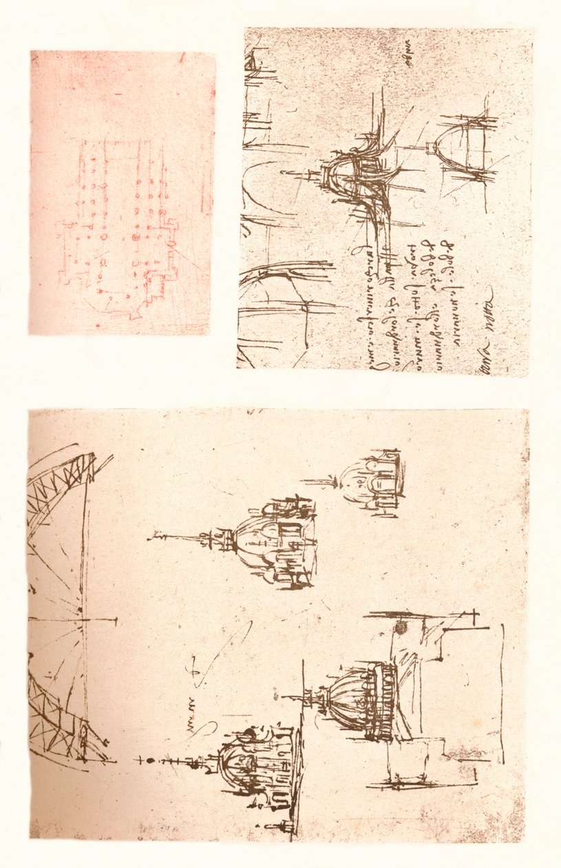 Three Drawings of Milan Cathedral by Leonardo da Vinci