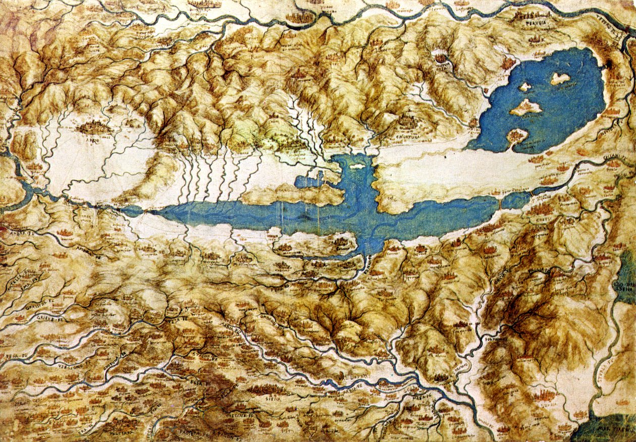 Topographic View of the Countryside Around the Plain of Arezzo and the Val di Chiana by Leonardo da Vinci