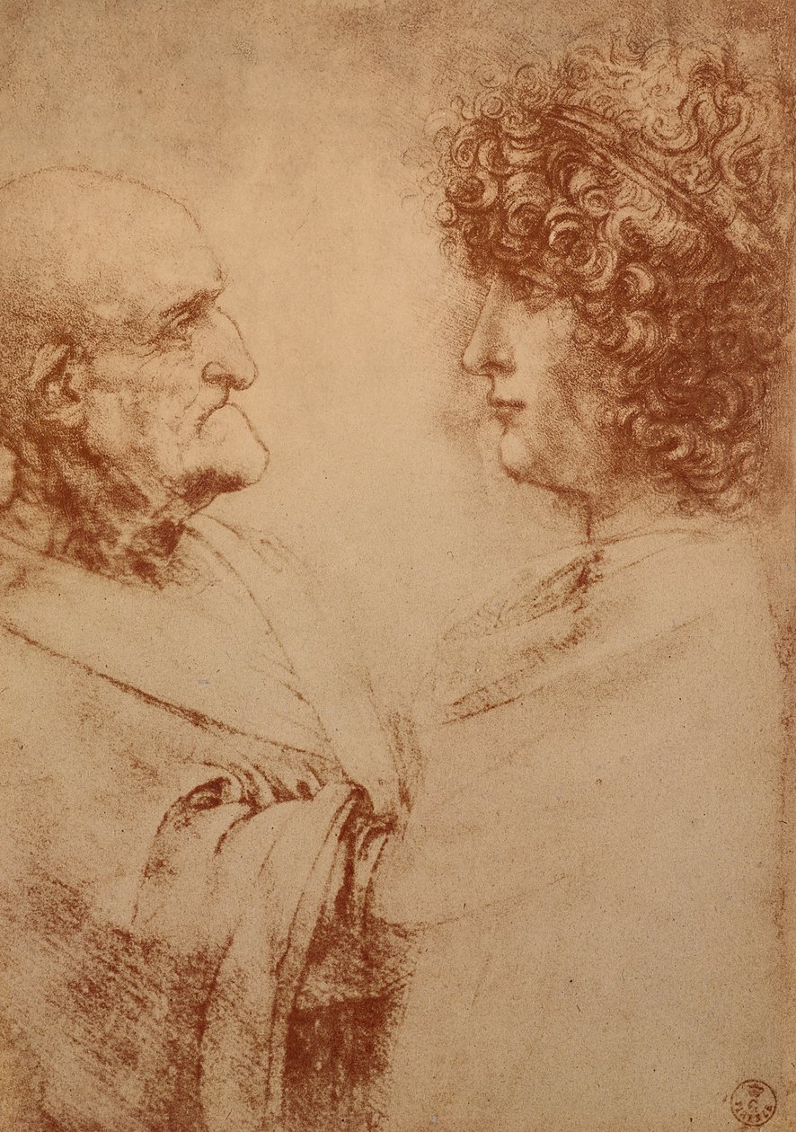 Two Heads in Profile, c.1500 by Leonardo da Vinci