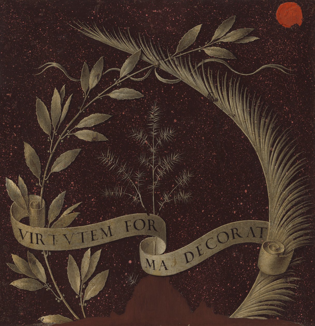 Wreath of Laurel, Palm, and Juniper with a Scroll Inscribed Virtutem Forma Decorat, c.1474-78 by Leonardo da Vinci