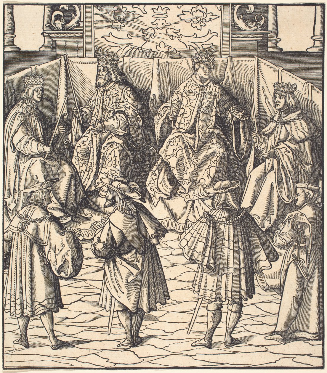 Assembly of Four Kings, in the Foreground Four Men by Leonhard Beck