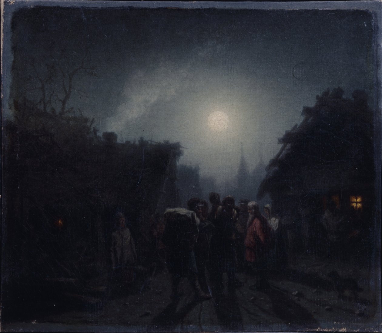 Before a Tavern. Night Scene, 1860s-1870s by Leonid Ivanovich Solomatkin