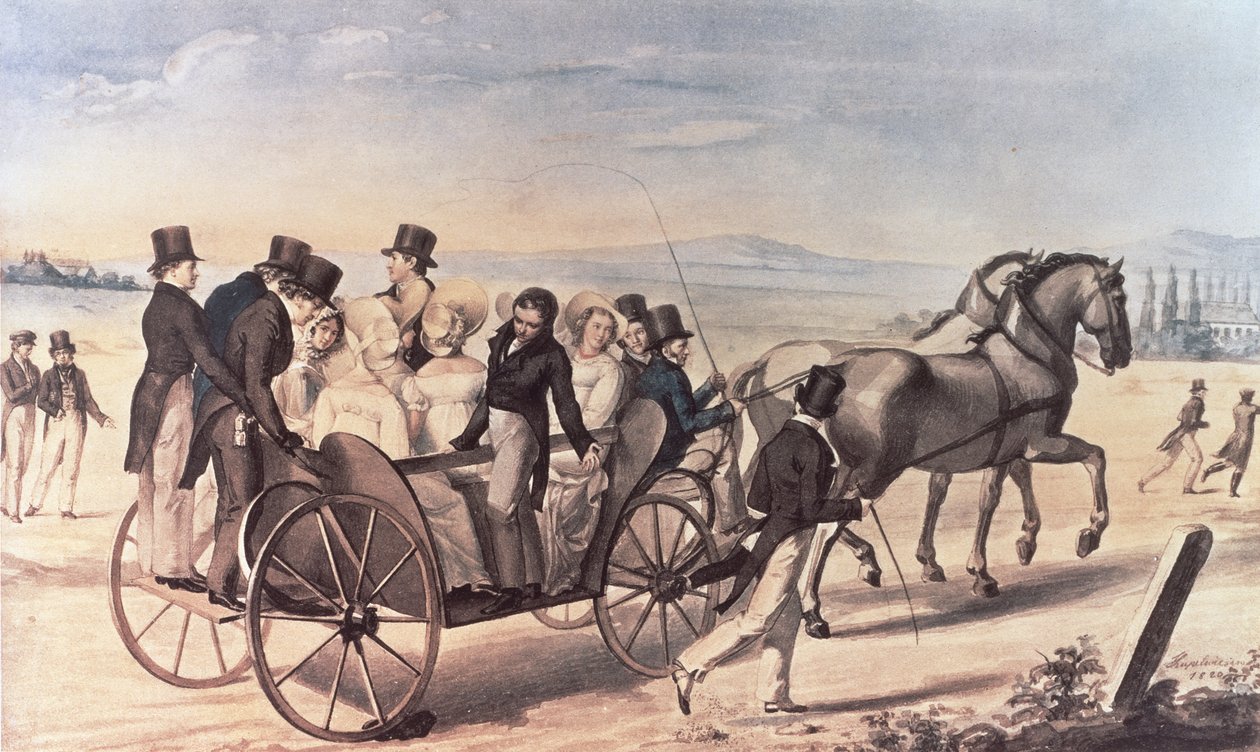 Excursion of the Schubertians from Atzenbrugg to Aumuhl, with Franz Peter Schubert (1797-1828) standing to the left with the artist, 1820 by Leopold Kupelwieser