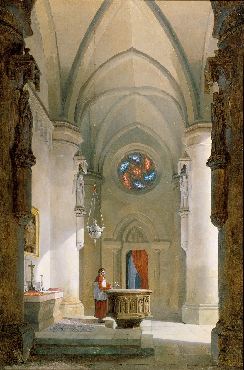The Interior of a Baptismal Chapel by Leopold Ernst