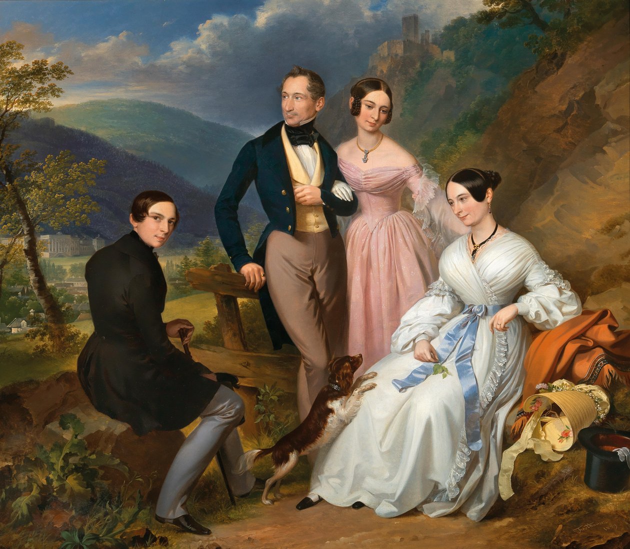 Family Portrait in Front of Weilburg 1839 by Leopold Fertbauer