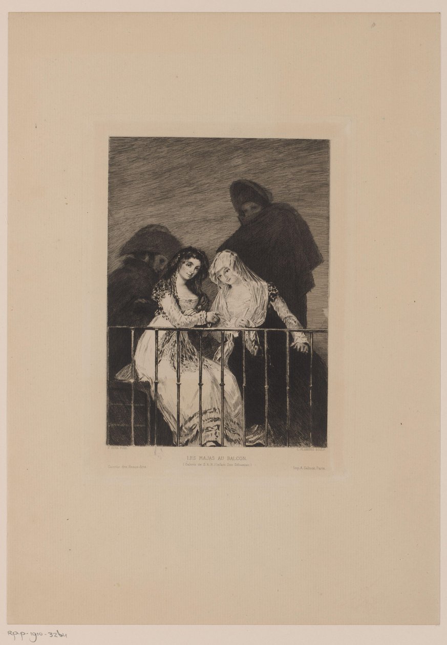 Two Women with Two Men in the Shadow by Leopold Flameng