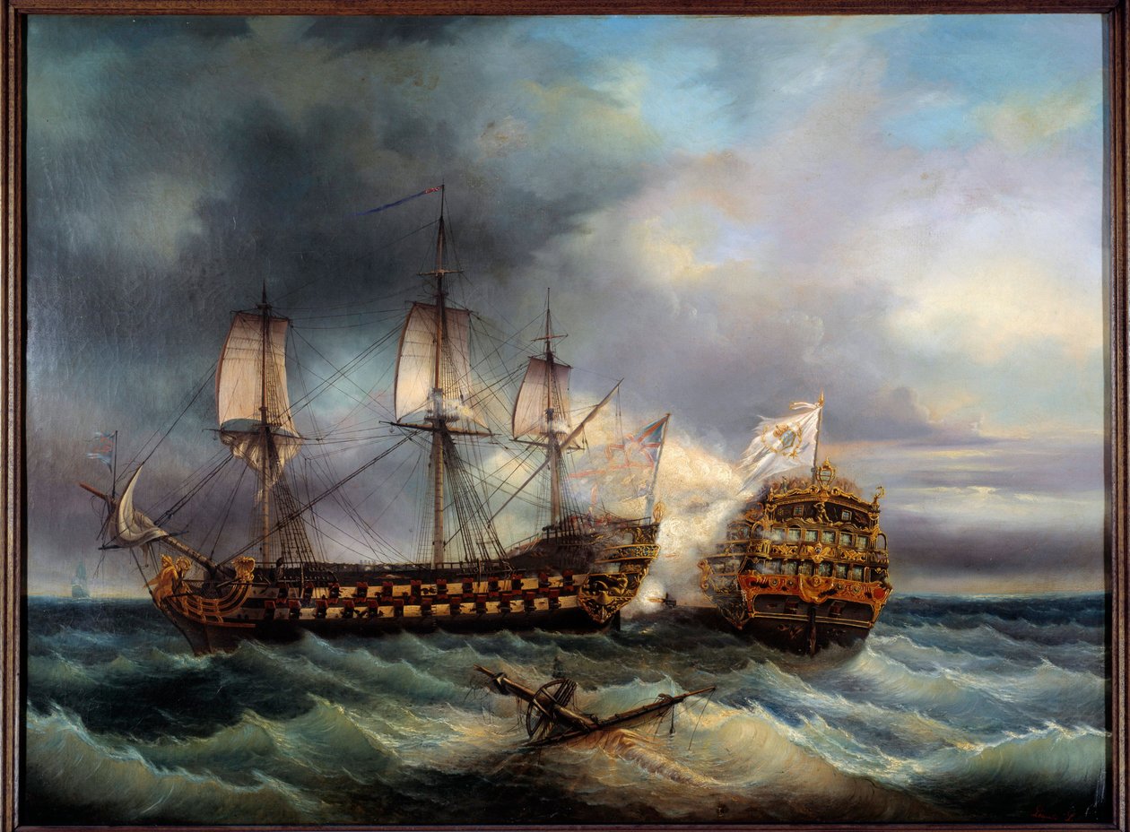 Naval Battle between English and French by Leopold Le Guen