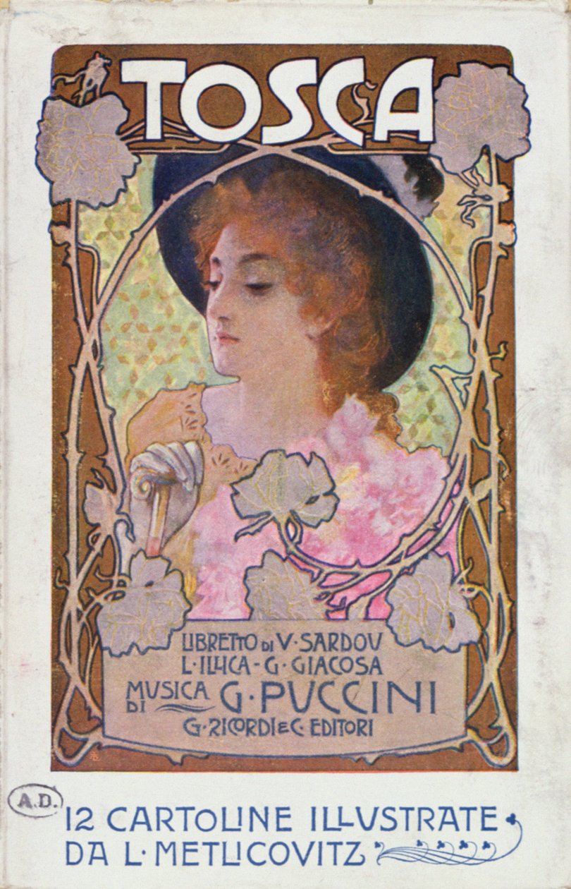 Title page of score sheet for the opera Tosca by Puccini, c.1910 by Leopoldo Metlicovitz