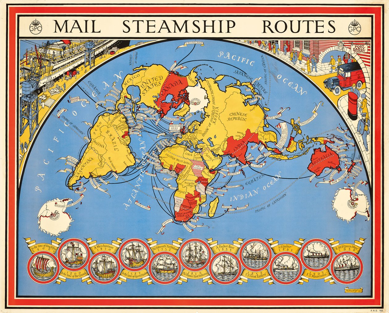 Poster Advertising Mail Steamship Routes by Leslie MacDonald Gill