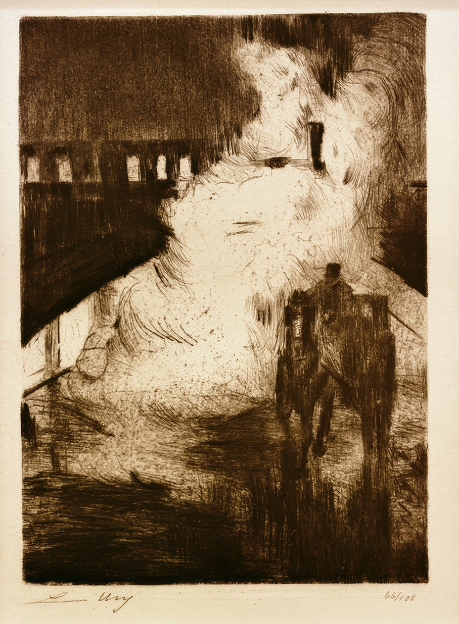 L. Ury, Nocturnal Impressions (with Carriage in Front of Locomotive Steam) by Lesser Ury