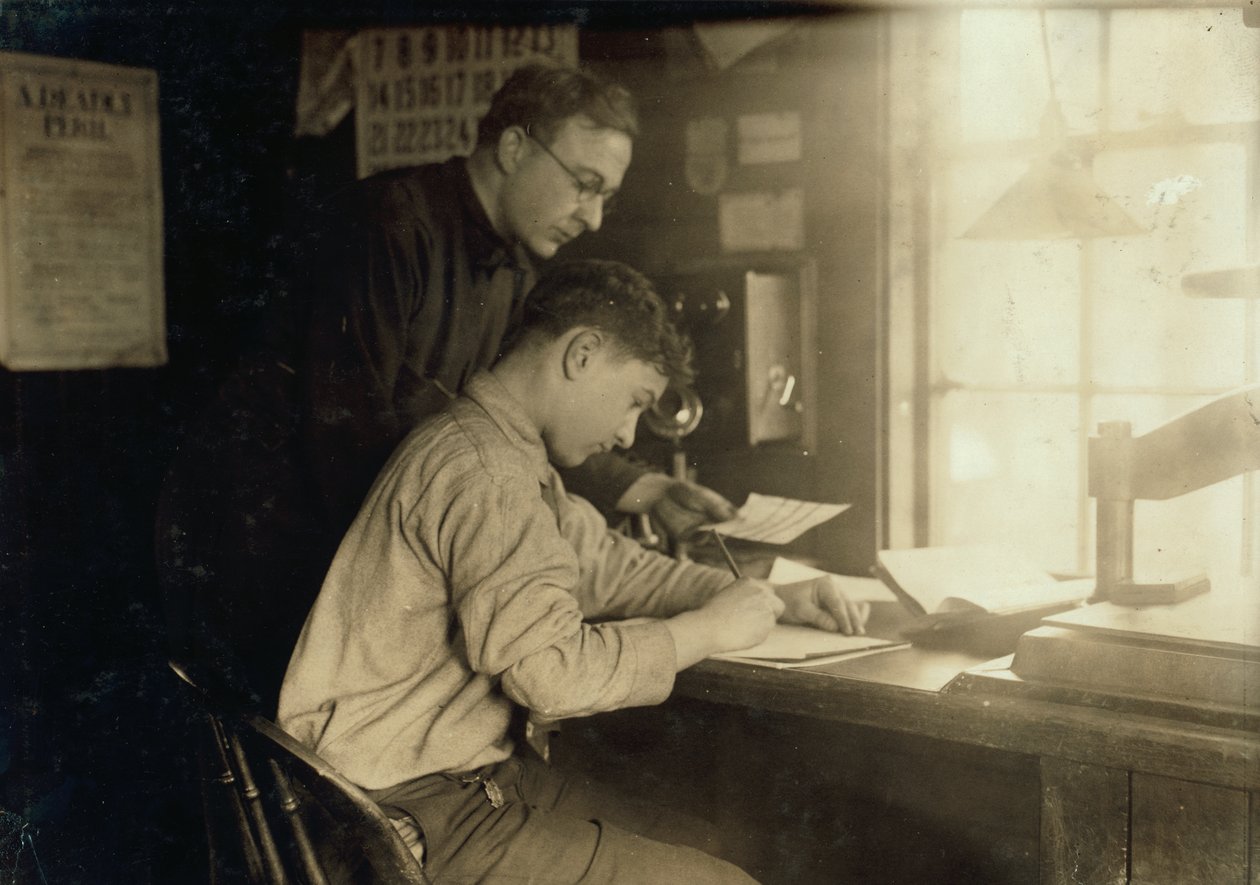 15-Year-Old Office Boy Working in New York, New Haven and Hartford Railroad Office, Boston, Massachusetts by Lewis Wickes Hine