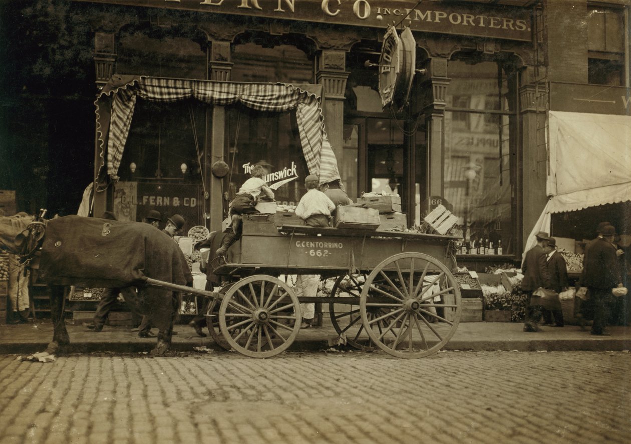 Boys Selling Vegetables at Market, Boston, Massachusetts by Lewis Wickes Hine