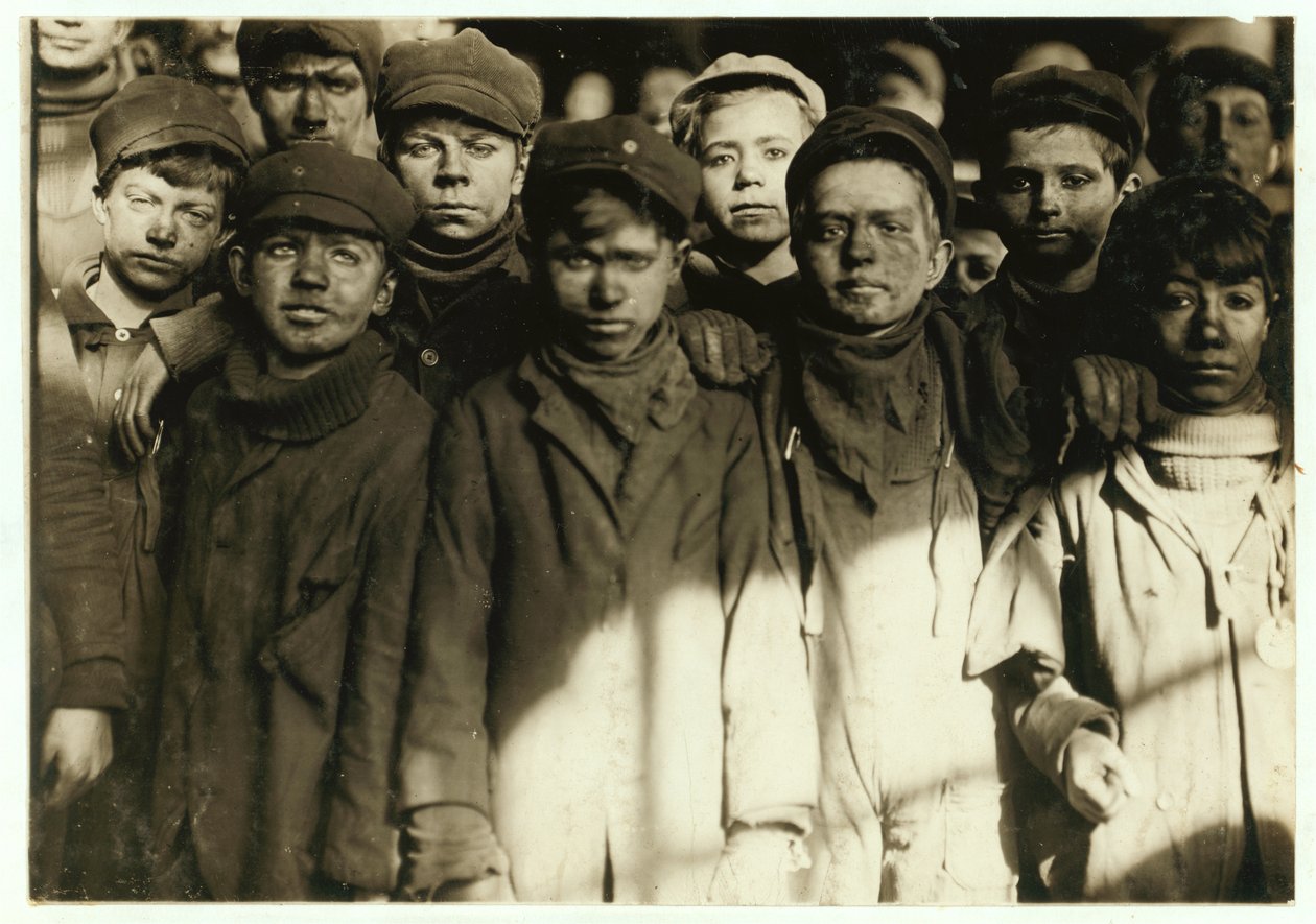 Breaker boys (who sort coal by hand) at Hughestown Borough Coal Co. Pittston, Pennsylvania by Lewis Wickes Hine