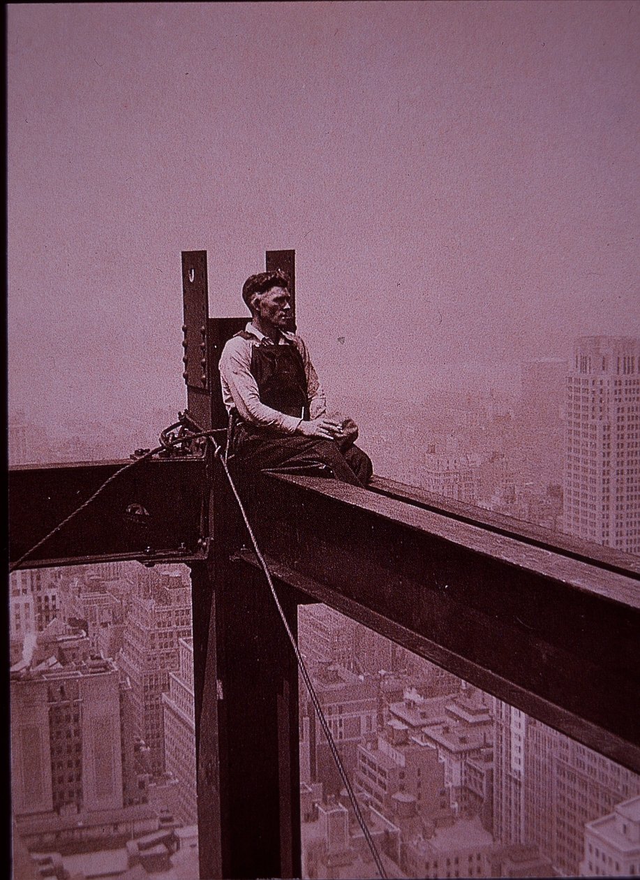 Empire State Building under construction, showing workman taking a break by Lewis Wickes Hine