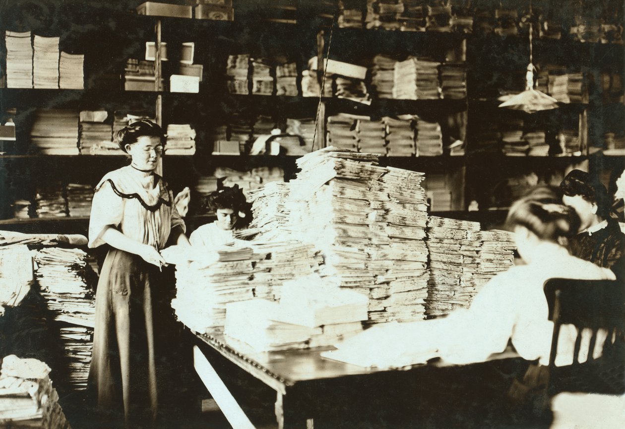 Young women sorting papers in a storeroom, c.1905 by Lewis Wickes Hine