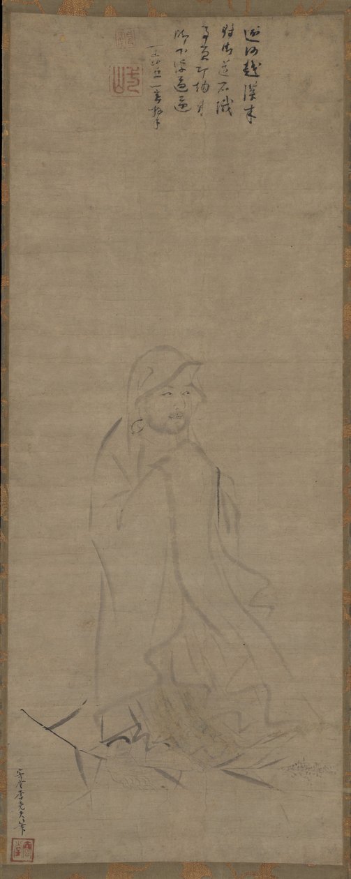 Bodhidharma Crossing the Yangzi River on a Reed by Li Yaofu