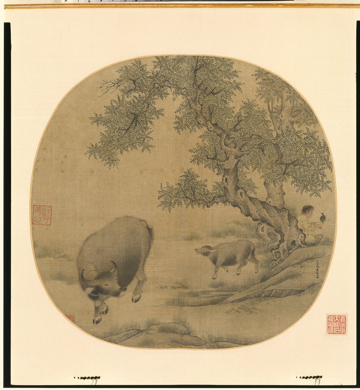 Man, Buffalo, and Calf by Li You