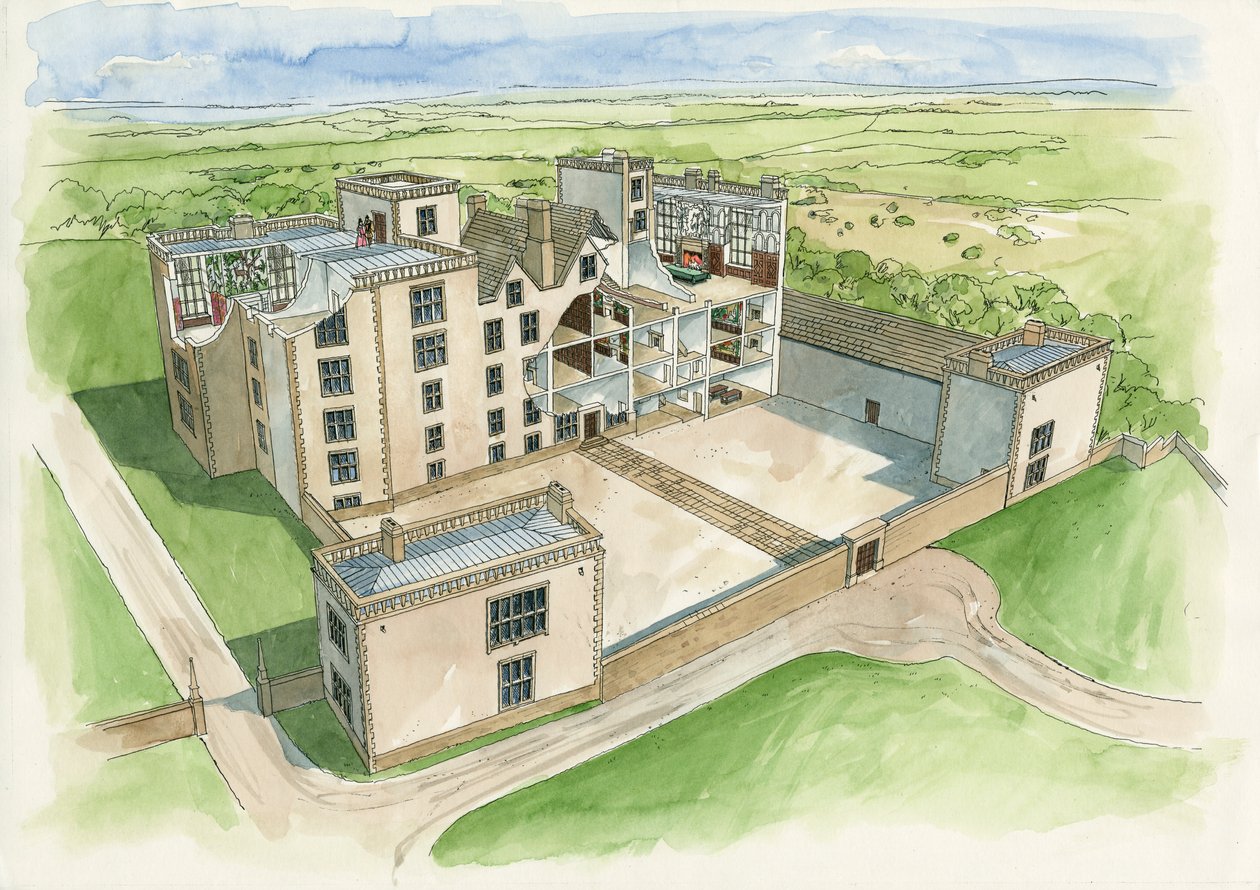 Reconstruction of Hardwick Old Hall in 1620 by Liam Wales