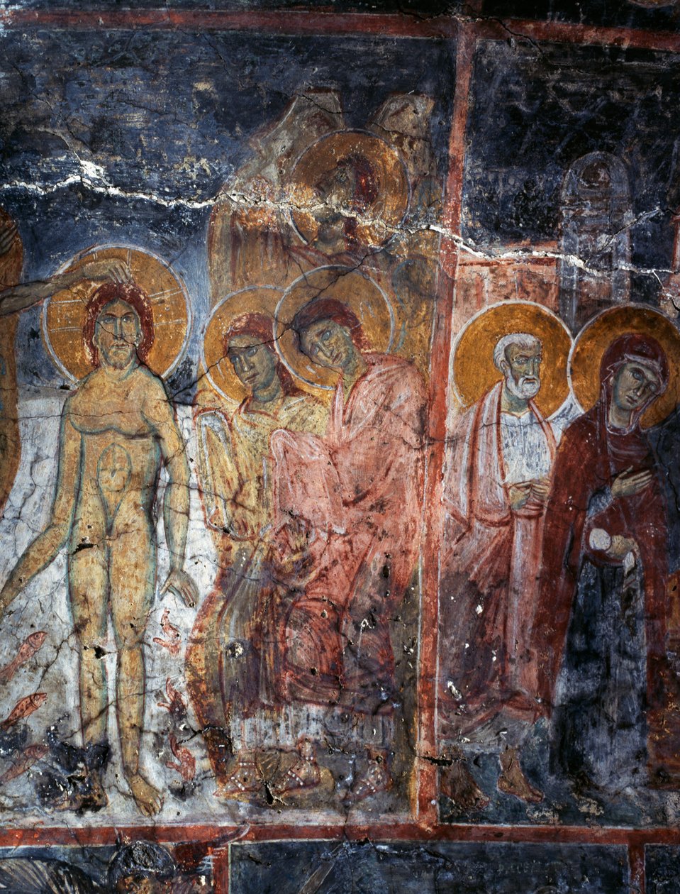 Christ, Madonna and Saints, Fresco in Monastery of Agios Georgios, Diavaide, Crete, Greece by Unbekannt Unbekannt