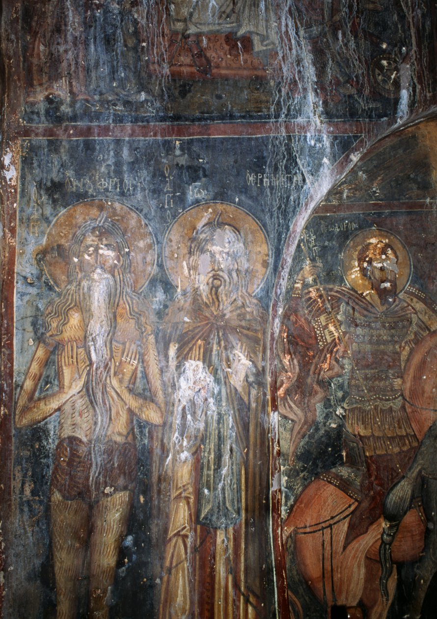 Christ and Saints, Fresco in Church of Agios Ioannis, Kantanos, Crete, Greece by Unbekannt Unbekannt
