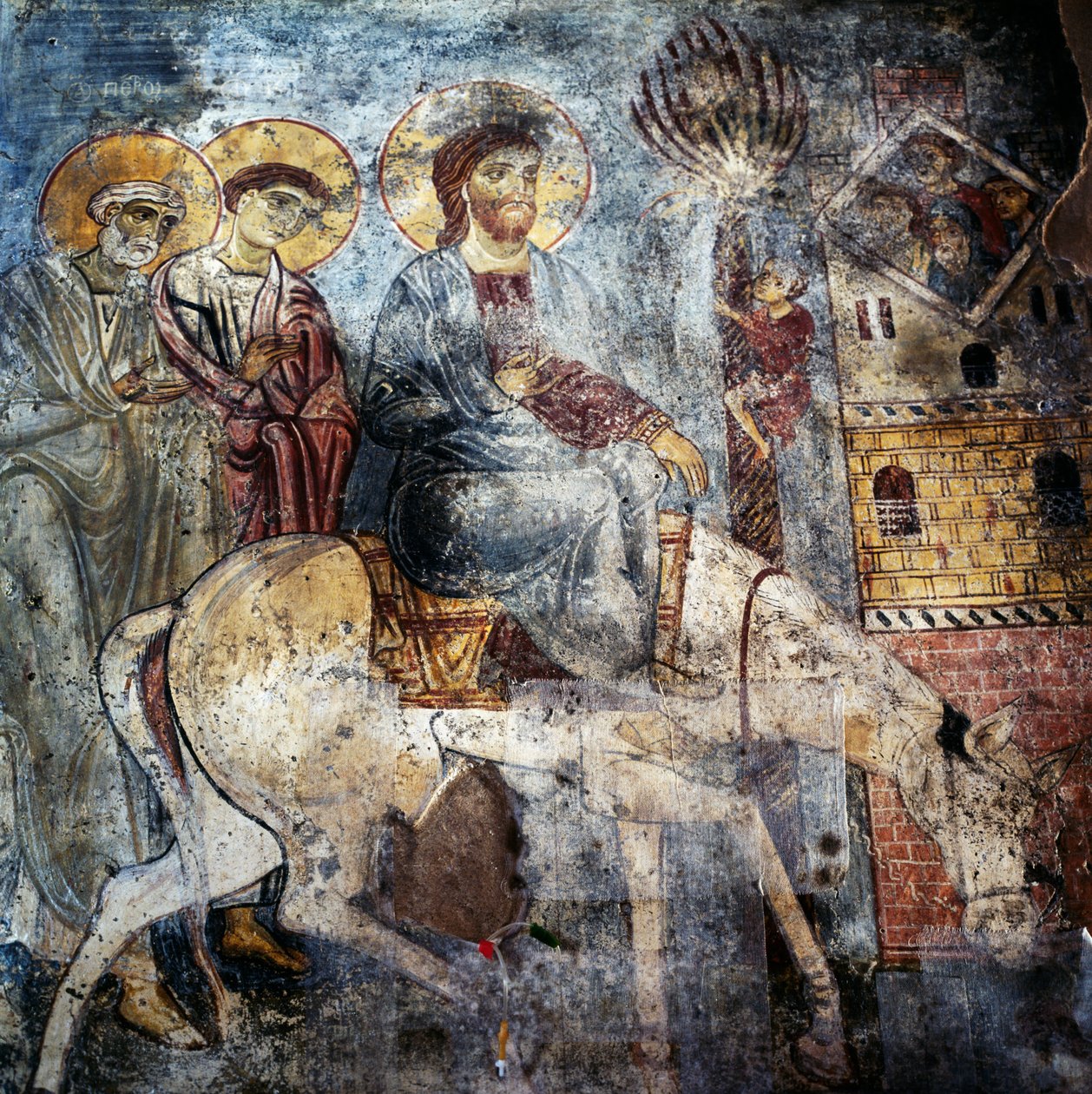 Jesus Entering Jerusalem on Donkey, Frescoes Inside the Monastery of Panagia Antifonitria, Myriokefala, Crete, Greece by Unbekannt Unbekannt