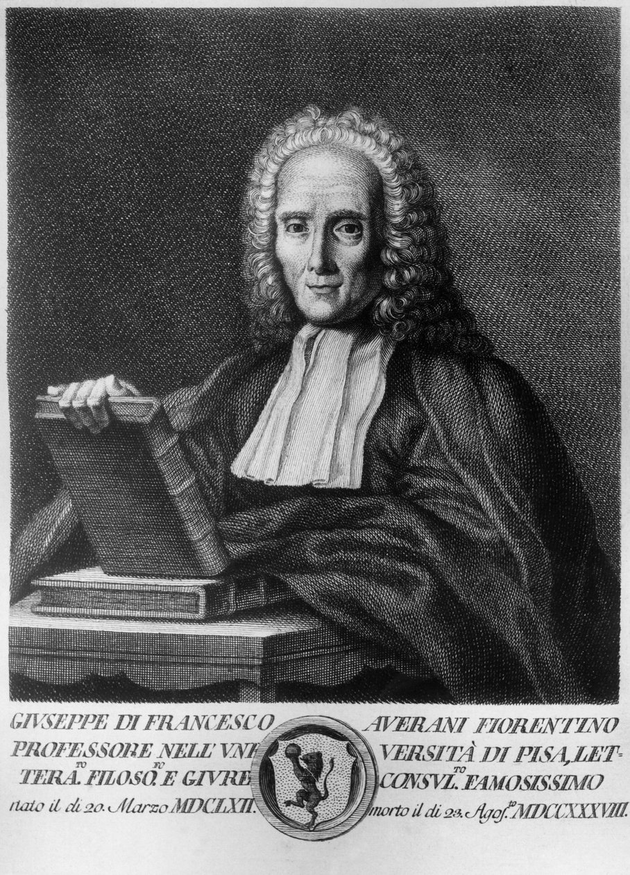 Portrait of Giuseppe Averani, known as Averanus, Italian jurist and naturalist, etching from Serie di ritratti d 