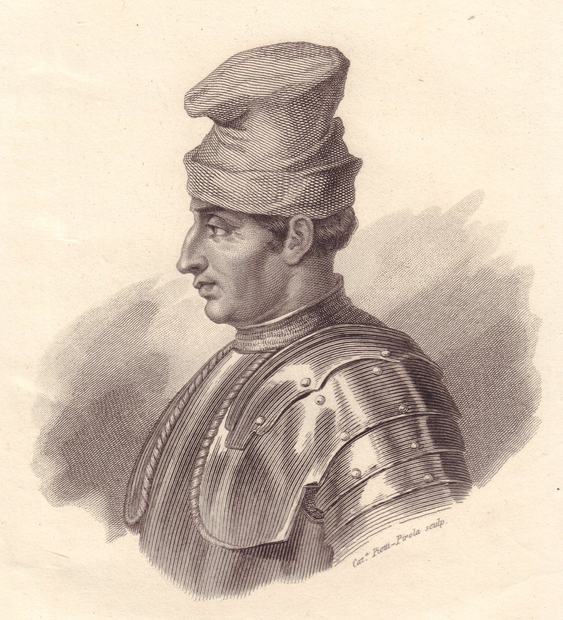 Portrait of Italian Military Leader Niccolo Fortebraccio, Copper Engraving by Caterina Piotti-Pirola by Unbekannt Unbekannt