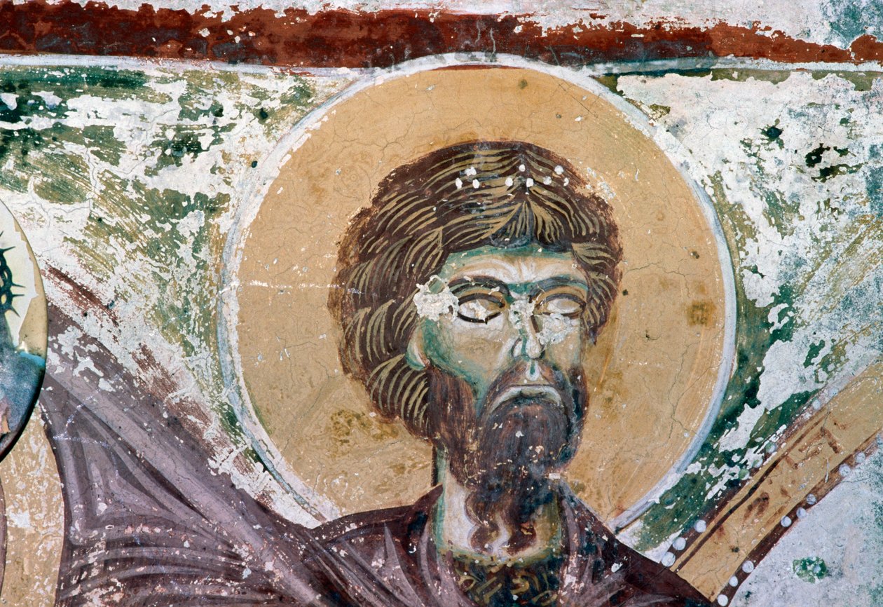 Saint, detail from fresco in the Church of Agios Georgios, Mourne, Crete, Greece by Unbekannt Unbekannt