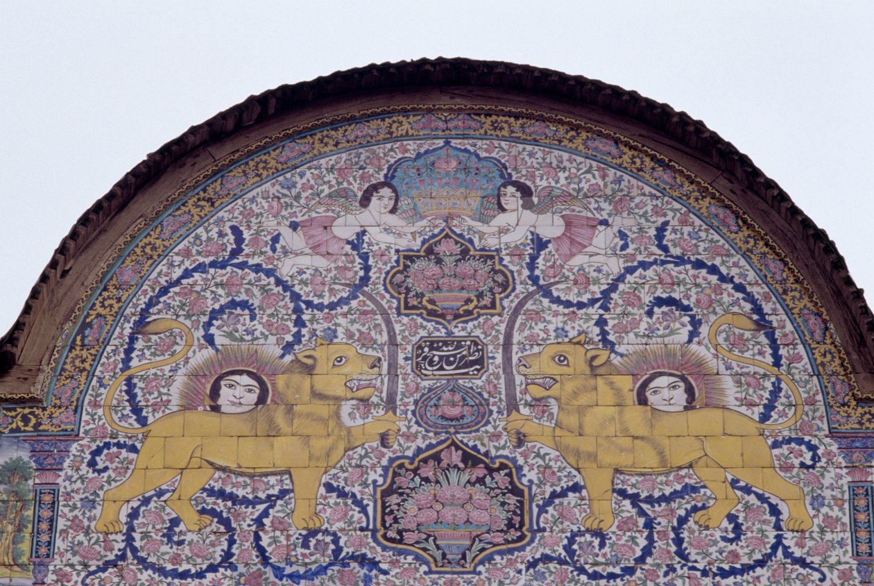 Sun and Lion, Royal Emblem of Qajar Dynasty, Polychrome Tile Decoration on Front of Qavam House by Unbekannt Unbekannt