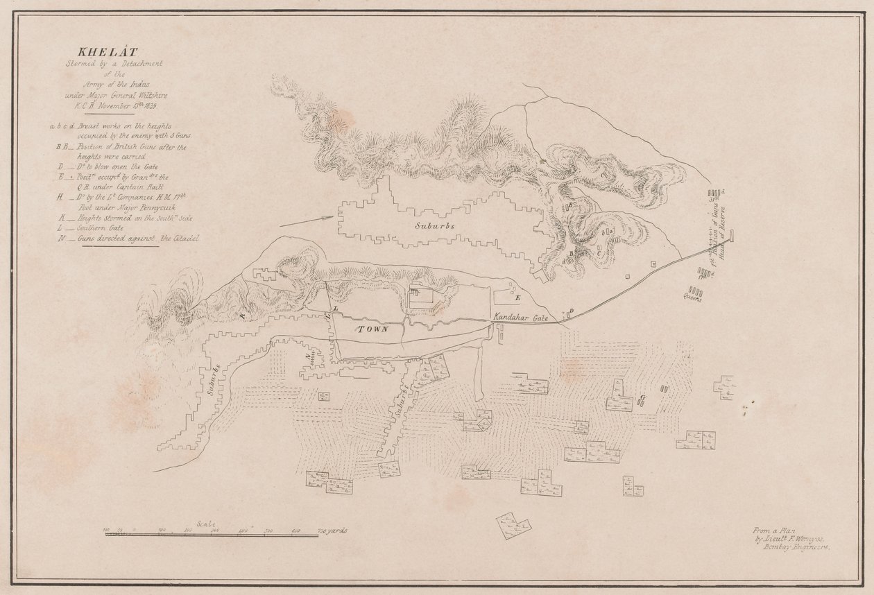 Sketch of the Fortress of Ghuznee. Taken by Storm on the 23rd July 1839 by Lieutenant Thomas (after) Wingate