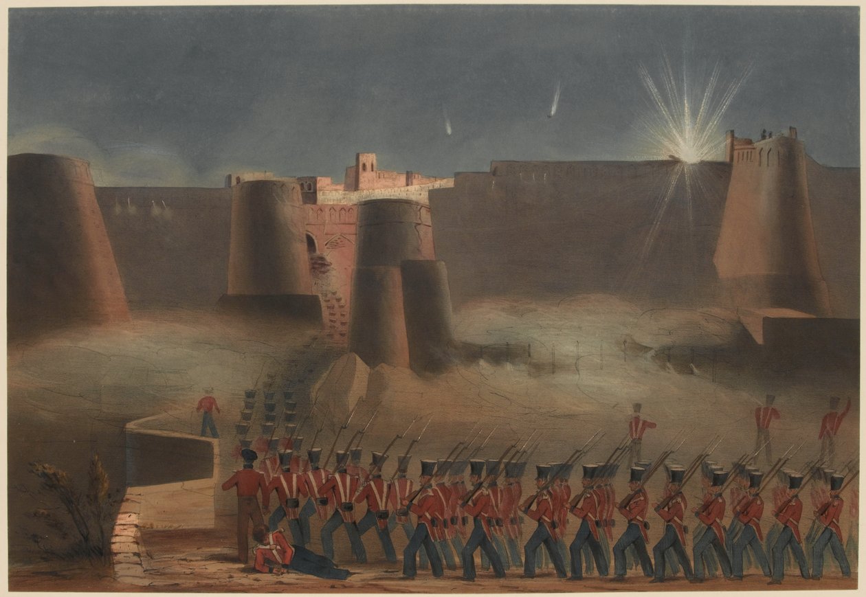 The Storming of Ghuznee. The Storming Column entering the Fortress, 23 July 1839 by Lieutenant Thomas (after) Wingate