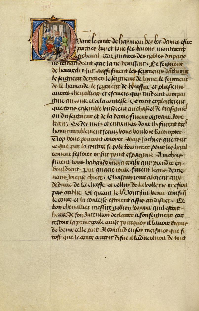 Initial Q: Gillion Asking the Count of Hainaut for Permission to Go on Pilgrimage by Lieven van Lathem