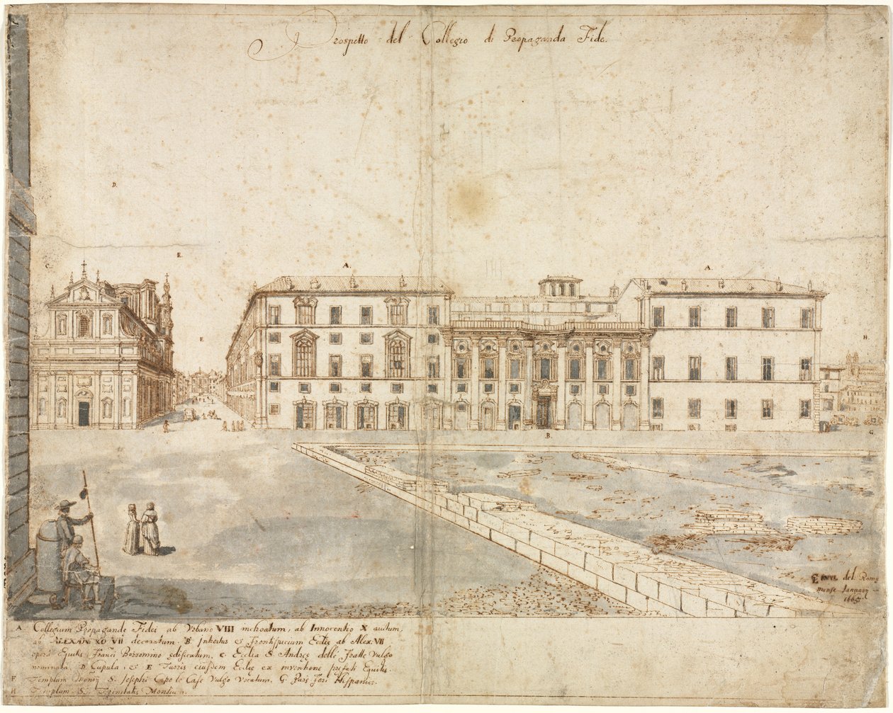Eighteen Views of Rome: The Collegio di Propaganda Fide recto, 1665 by Lievin Cruyl